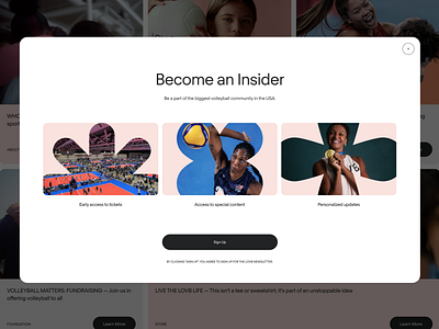 LOVB — Sign Up Modal account design features follow getting started illustration league modal onboarding product design screen sign up sport ui ux web web design website