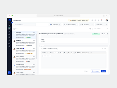 Cold Emailing Tool | Email Composer | Inbox admin panel cold emailing cold emailing tool dashboard design email compose inbox internal web app placeholder product design saas ui unified inbox