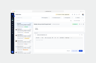 Cold Emailing Tool | Email Composer | Inbox admin panel cold emailing cold emailing tool dashboard design email compose inbox internal web app placeholder product design saas ui unified inbox