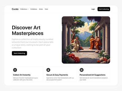 Curato - Hero Section Landing Page art branding design hero illustration landing page museum ui ux