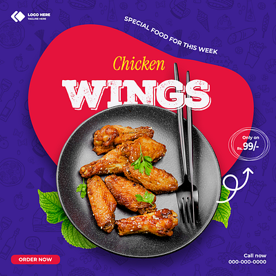 Chicken Wings - Special Weekly Food Offer Ad Design adobe adobe photoshop advertisement banner design branding colorful design design designer digital art food ad food design food photography food promotion graphic design menu design promo banner restaurantdesign typography