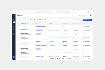 Prospects Listing | Cold Emailing admin panel cold email tool cold emailing dashboard design email prospect internal web app listing ui product design prospect listing prospects saas ui