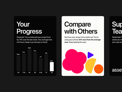 Screen Time Tracker Achievements app branding bright card cards design geometry illustration ui website