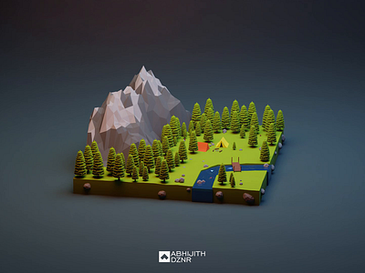 Mountain Camp site, Mini World 3d render