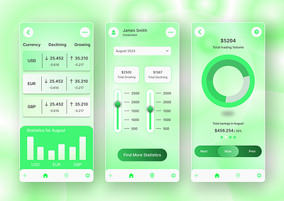 Financial App Screens app design eyecatching figma finance glassmorphism minimal design ui uiux user interface ux webpage