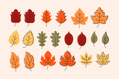 autumn leaves collection abstract autumn botanical cartoon collection cozy hand drawn icon illustration leaf leaves maple natural october orange season september set tree vector