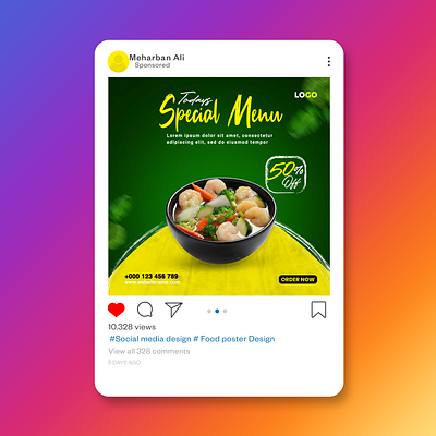 Food Instagram post design, social media promotion, Instagram adobe illustrator adobe photoshop banner banner design branding brochure design flyer flyer design graphic design illustration insta reel insta story instagram story logo social media design standee template vector