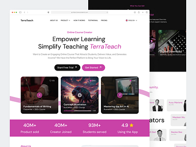 TerraTeach - SaaS Online Course Creator Landing Page content creator course course on demand e learning education knowledge management system landing page learning learning management system lms pink saas landing page teaching