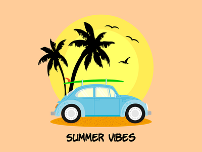 Summer vibes classic car design design for t shirt digitalart graphic design palm tree product design retro car seashore summer gesign summer illustration summer vibes vector illustration volkswagen beetle