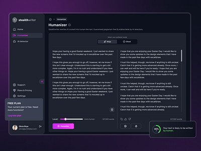 Dashboard | 🤖 SAAS AI Content Humanization Platform ai ai platform artificial intelligence dark theme platform saas saas platform uiux