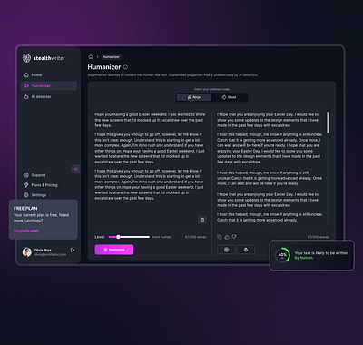 Dashboard | 🤖 SAAS AI Content Humanization Platform ai ai platform artificial intelligence dark theme platform saas saas platform uiux