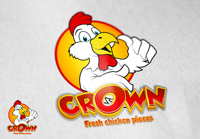 CROWN Logo branding chicken colors design graphic graphic design illustration logo logo design mockup orange pieces red yellow