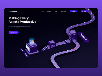 UniLend V2 Mainnet Landing Page 3d animation branding graphic design motion graphics ui