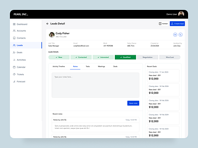 CRM Lead Details crm ui dashboard ui lead details profile detail ui design uidesign web deisgn