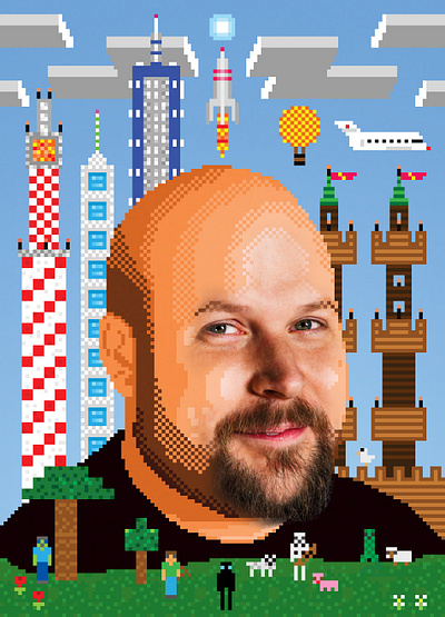 Minecraft Guy - Markus "Notch" Persson 8bit collage design games illustration markus notch persson mashup minecraft pixelart portrait