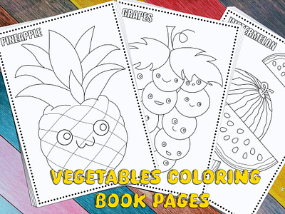 Coloring Book Pages Fruits children coloring book coloring page cute drawingn for childrens for kids fruits illustration kawaii painting vegetarian