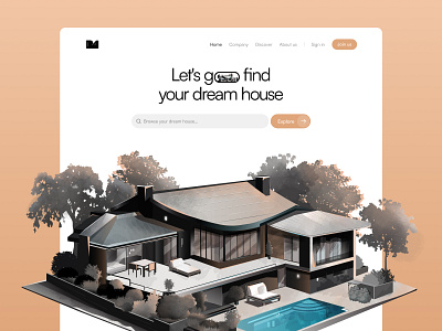 Dream Abodes Landing Page 3d 3d element house landing page minimal design modern real estate ui ui design uiux web design website