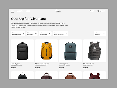 Backpacks Ecommerce website backpacks bags design ecommerce landing product card ui ux web design