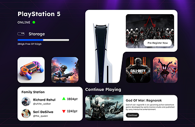 PlayStation Control Center Bento UI landing page ui web design