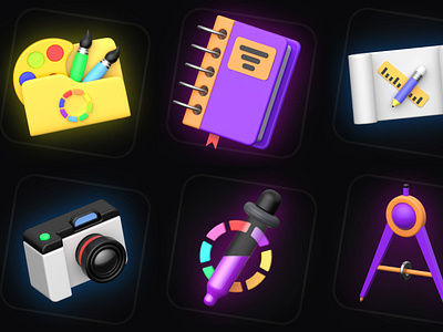 Checkout my newly published 3D Design Icons 3d 3d render art art and design book illustration camera color palette compass design icon iconography paint paintbrush printer project rendered ui visualization