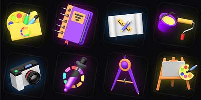 Checkout my newly published 3D Design Icons 3d 3d render art art and design book illustration camera color palette compass design icon iconography paint paintbrush printer project rendered ui visualization