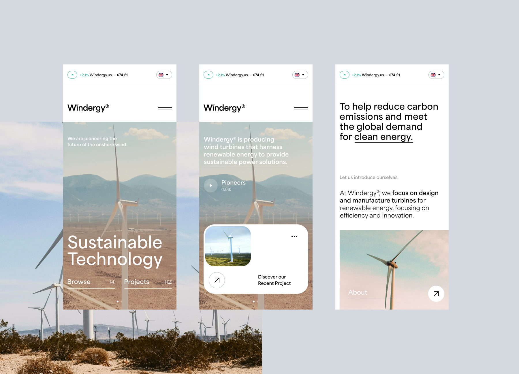 #2 Concepts / Windergy animation design eco electricity energy green mobile motion nature phone power sustainable turbin ui ux webdesign webdevelopment website wind windfarm