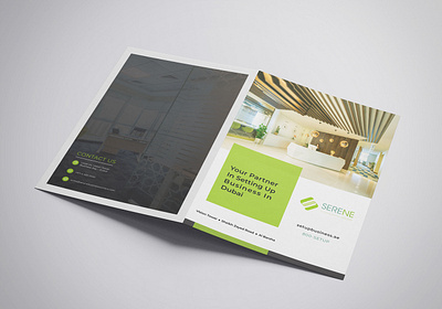 SERENE Group Brochure address black branding brochure business corporate identity decor decoration design dubai graphic design gray green illustration logo logo design mockup paper partner vector