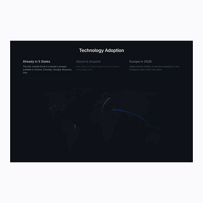 Techology Adoption Map darkmode design drivers license interaction landing page map product startup technology ui ux web web design website