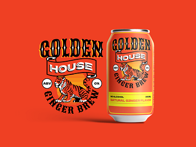 Golden House beer branding can drink fb graphic design illustration label label design logo mascot packaging red retro tiger vintage