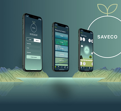 Climate change app, Saveco adobe xd brand identity branding climate app competitor analysis eco friendly environment gamification gradient green app mock ups prototyping responsive design sketch ui user interviews user journey user research ux wireframing