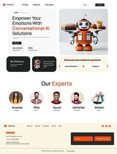 Website Design for a Conversational Ai 3 d ai asi black blue design experts figma robot website white