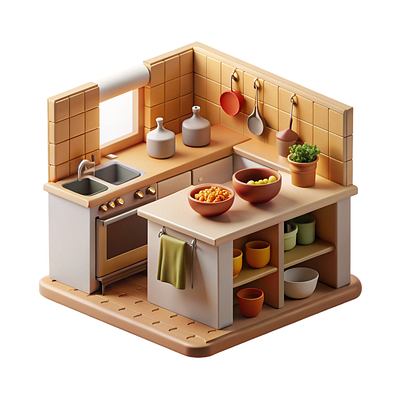 Farmhouse Style Kitchen 3d graphic design illustration kitchen ui warm