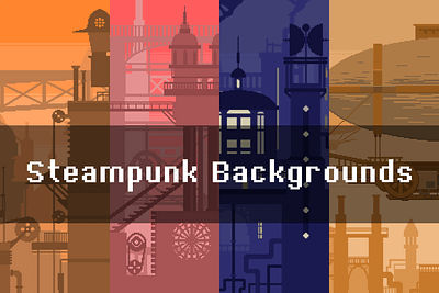 Free Steampunk Cityscape Pixel Backgrounds 2d art asset assets background backgrounds bg city game game assets gamedev illustration indie indie game parallax pixel pixelart pixelated seamless set