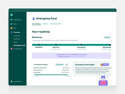 Tracking your personal emergency fund animation branding dashboard finances fintech illustration product design savings ui ux