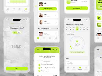 Fitly | Mobile App Design💪 app branding clean design diet exercise fitness fresh glassmorphism health healthy life mobile service sport suarasa tracker ui website workout