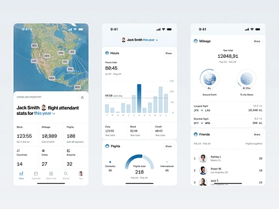 Crewline: Stats. Flight attendant App app b2b cards chart design flight graph ios map product design progress bar saas stats ui ux