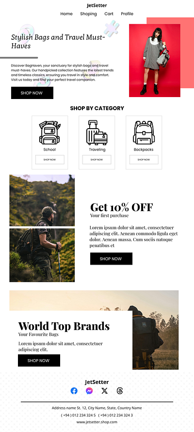 JetSetter Bag Shop bag bagshop business e commerse figma graphic design jetsetter ui web design