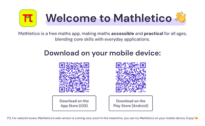 Mathletico Maths App: coming soon website page aesthetic app branding coming soon logo on boarding ui ux website