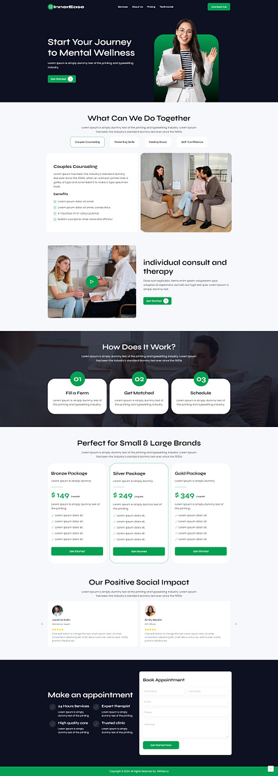 InnerEase – Mental Wellness Landing Page for Lead Generation design elementor template graphic design health landing page healthcare landing page mental health landing page mental wellness landing page spa landing page ui web design website wellness wellness landing page