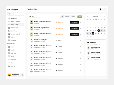 Fit Health- Dashboard dashboard fit fit fitness food menu gym dashboard message new profile task workout workout dashboard workout plan