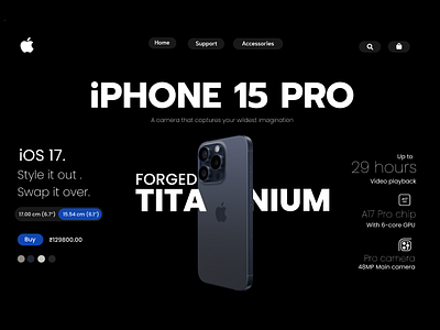 Landing page for Apple iPhone 15 PRO 3d branding graphic design ui