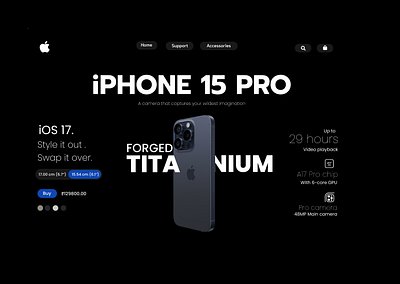 Landing page for Apple iPhone 15 PRO 3d branding graphic design ui