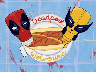 Ketchup & Mustard color deadpool digital fanart hotdogs illustration lettering marvel picnic procreate wolverine