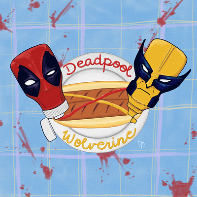 Ketchup & Mustard color deadpool digital fanart hotdogs illustration lettering marvel picnic procreate wolverine