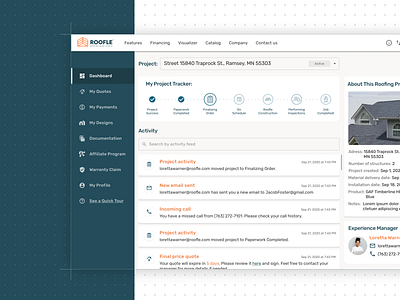 Roof Quote Pro Web Platform dashboard ecommerce roofing platform ui design ux design web design