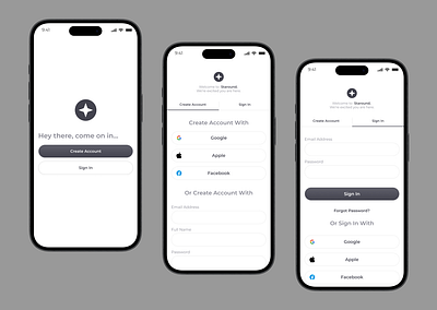 Create Account and Sign In Page create account uii design design login page ui mobile app sign in ui uiux ux