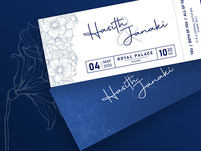 Wedding Ticket Blue Flower blue design events flower graphic design handwriting invitation outline rvcp ticket ticket design tickets wedding wide ticket