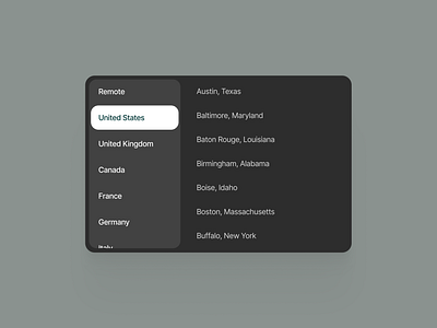 Country / State Selection / Dark Mode app clean country selection dashboard design desktop drilldown modal selector tree ui user interface ux