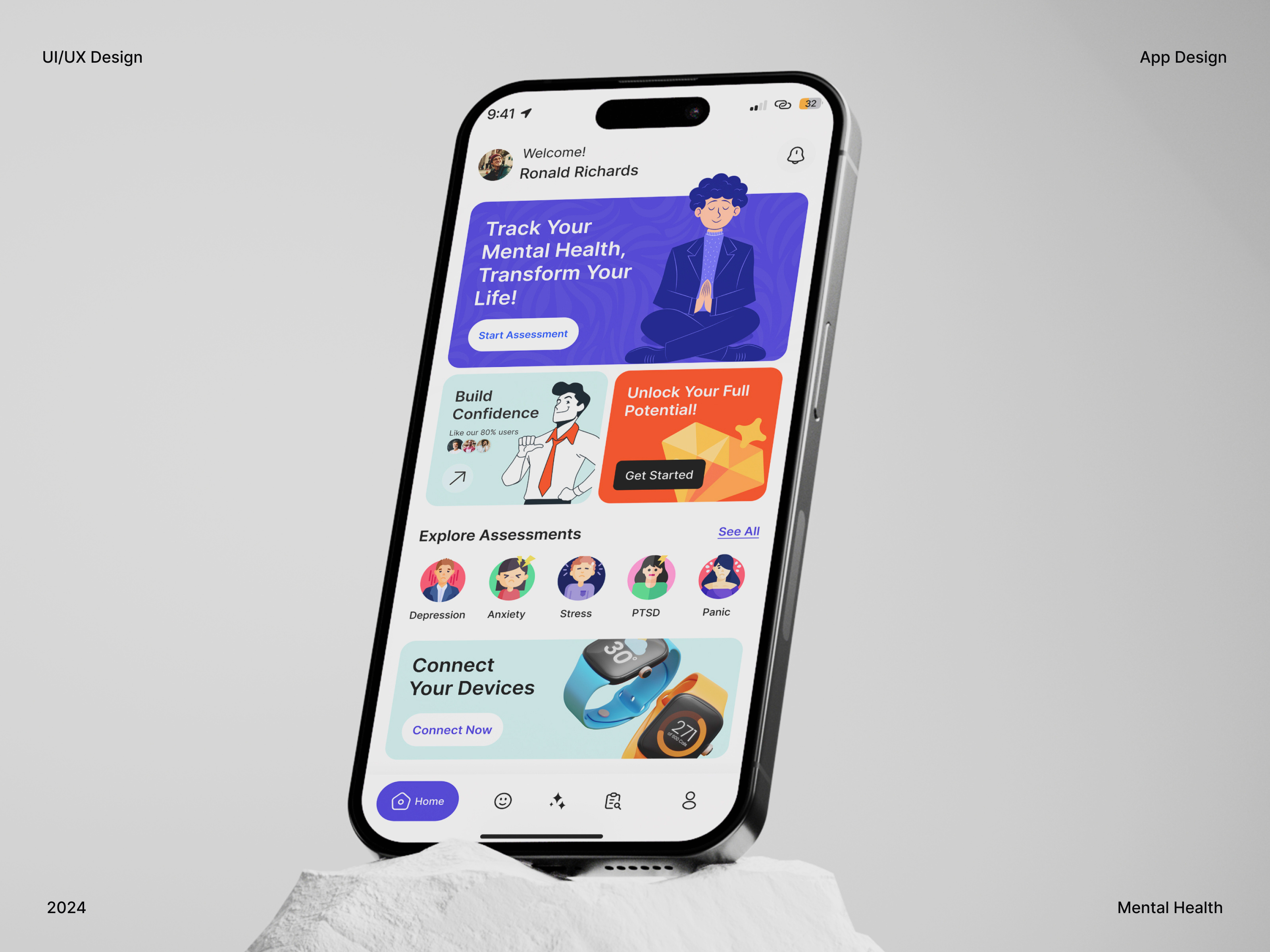 Mental Health Tracker Mobile App UI Design app design app ui figma mental health mental health app mental health awareness mind mobile app mobile app design mobile app ui psychology ui ui design ui ux uiux ux