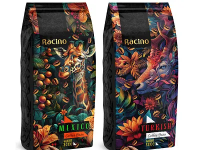 packaging design Racino coffee bean brand branding coffee design identity illustration logo logotype mockup packaging typography ui